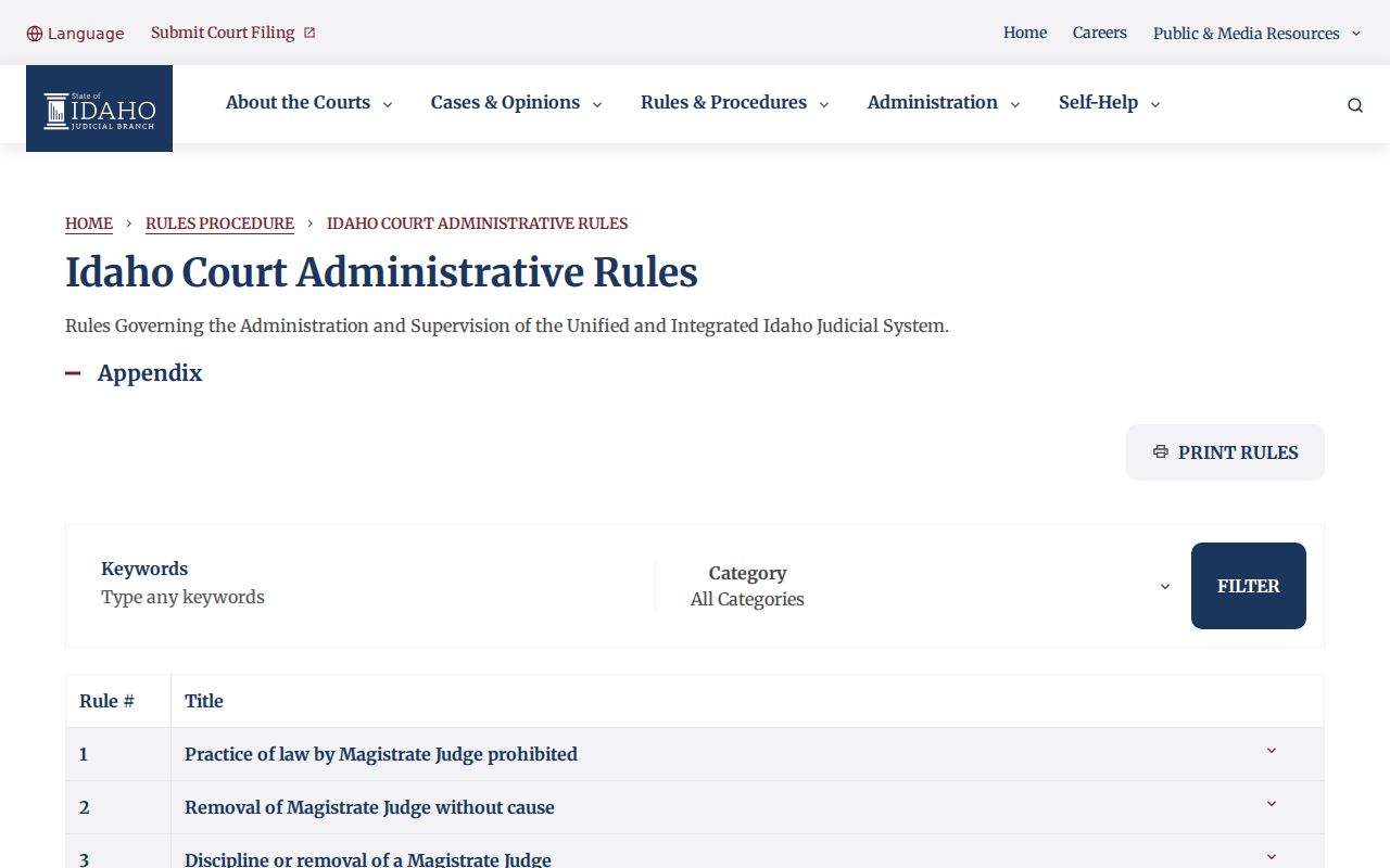 Idaho Court Administrative Rules governing public case access