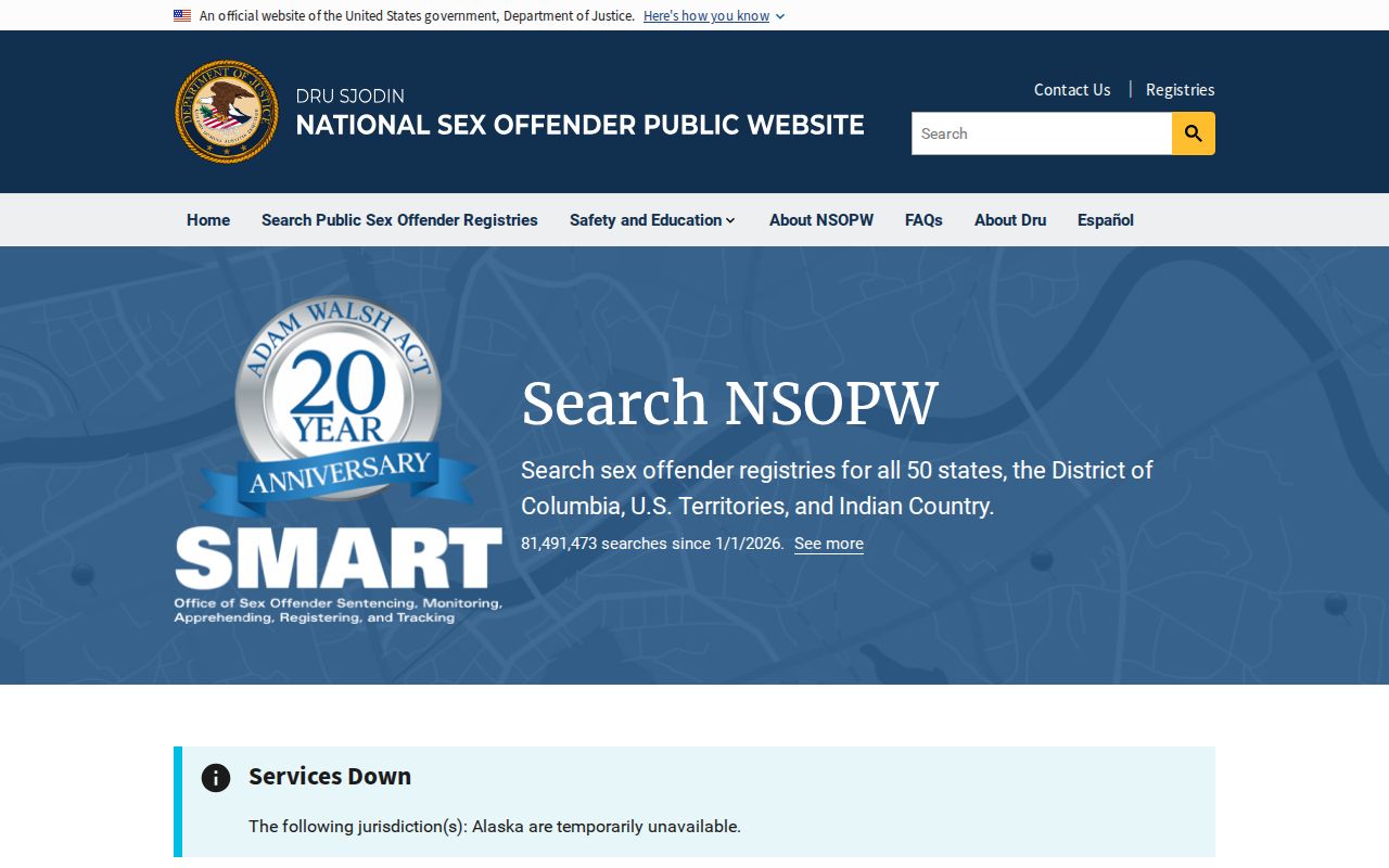 National Sex Offender Public Website used for cross-state searches from Butte County