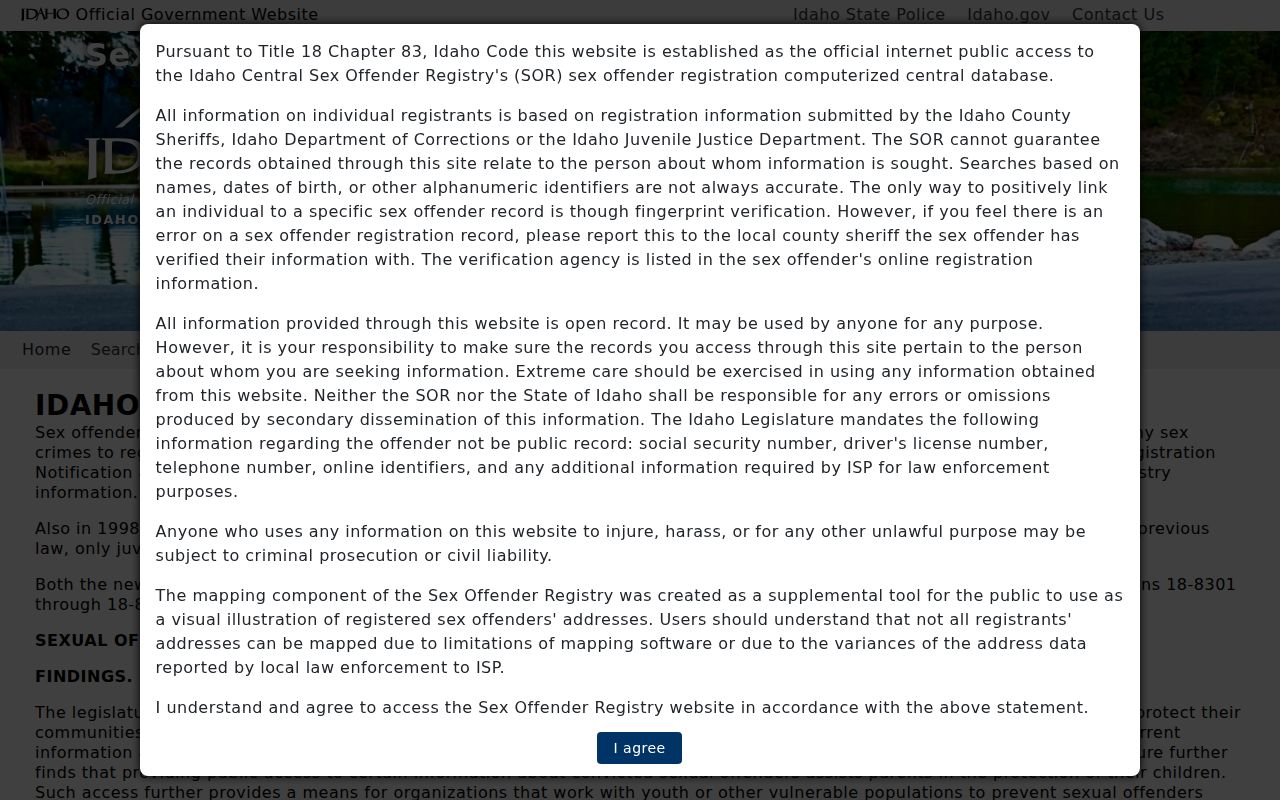 Idaho registry search options for a Butte County sex offender lookup