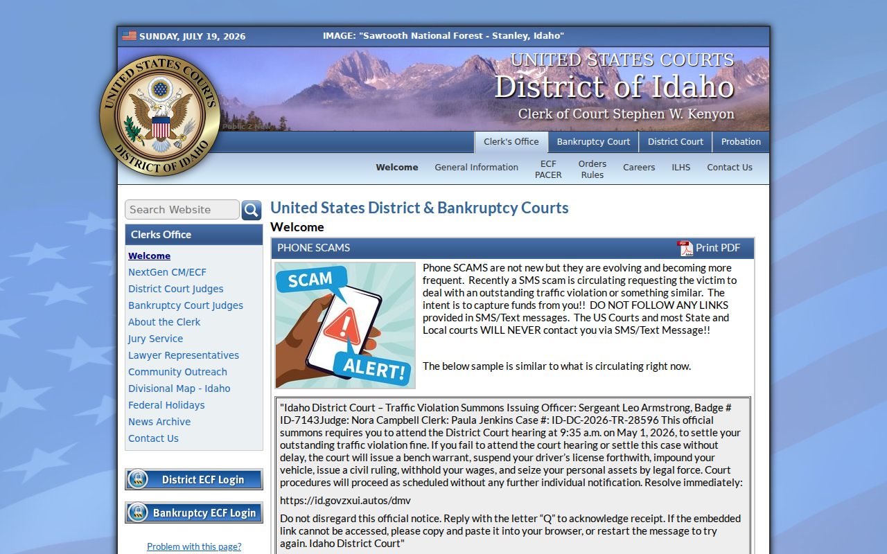 Butte County criminal history and the U.S. District Court for Idaho