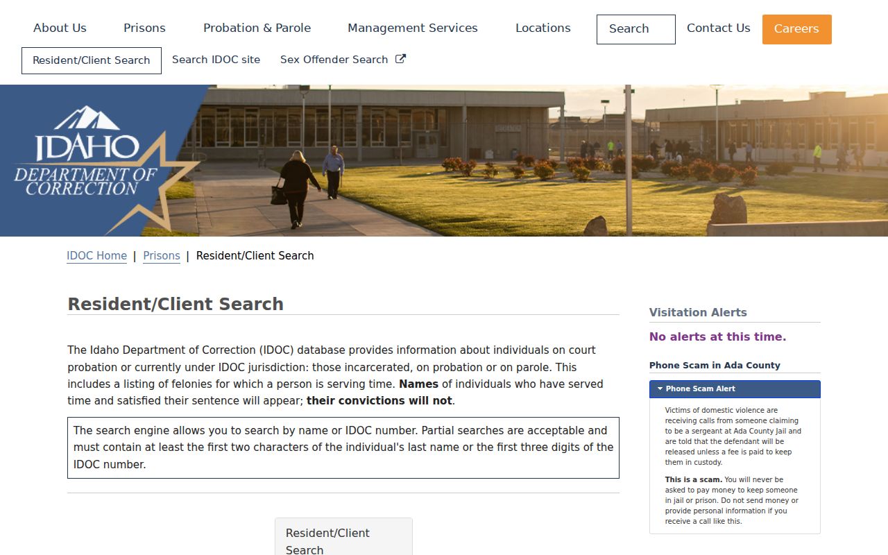 Butte County criminal history search through the IDOC resident and client locator